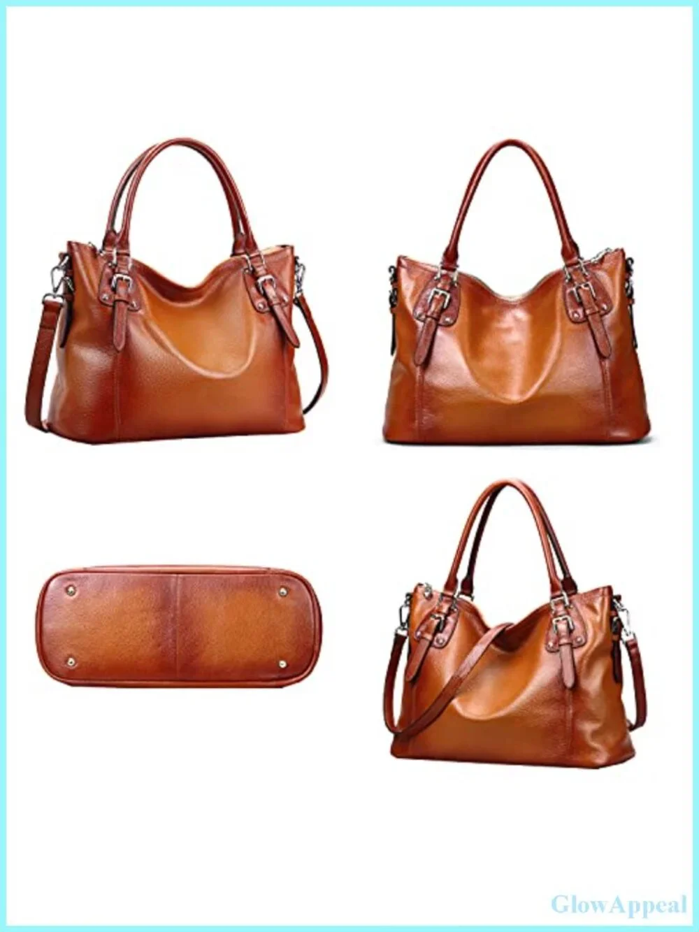 Genuine Leather Tote Handbag - Top Handle Shoulder Bag with Detachable